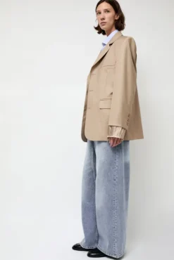Online Virgin Wool Single Breasted Blazer in Beige Jackets & Outerwear|Clothing