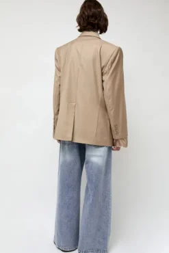 Online Virgin Wool Single Breasted Blazer in Beige Jackets & Outerwear|Clothing