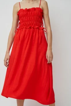 Best Viscose Gathered Dress in Coral Dresses|Clothing