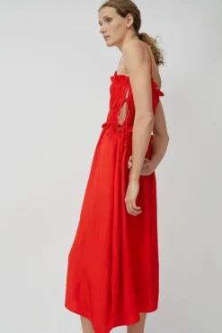 Best Viscose Gathered Dress in Coral Dresses|Clothing