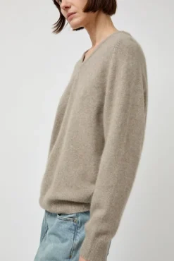 Online V-Neck Knit in Beige Sweaters|Clothing
