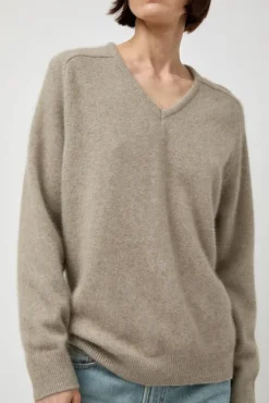 Online V-Neck Knit in Beige Sweaters|Clothing