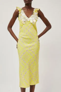 Fashion V Neck Sequin Dress in Light Yellow Plaid Collections|Dresses