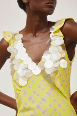 Fashion V Neck Sequin Dress in Light Yellow Plaid Collections|Dresses