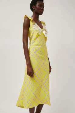 Fashion V Neck Sequin Dress in Light Yellow Plaid Collections|Dresses