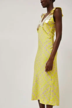 Fashion V Neck Sequin Dress in Light Yellow Plaid Collections|Dresses