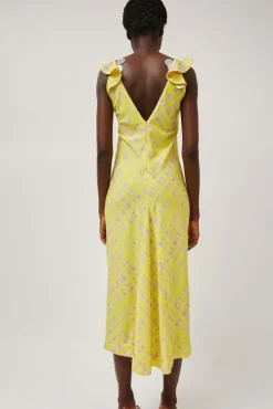 Fashion V Neck Sequin Dress in Light Yellow Plaid Collections|Dresses