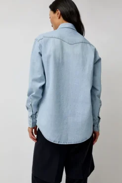 Hot Washed Denim Western Shirt in Washed Light Blue Collections|Denim