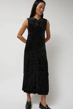 Online Washed Velvet Long Dress in Black Dresses|Clothing