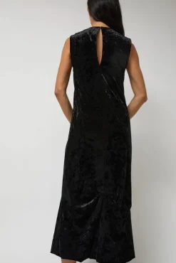 Online Washed Velvet Long Dress in Black Dresses|Clothing