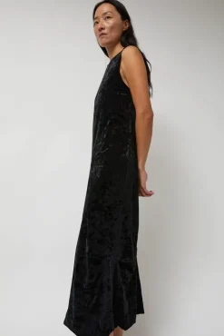 Online Washed Velvet Long Dress in Black Dresses|Clothing