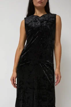 Online Washed Velvet Long Dress in Black Dresses|Clothing
