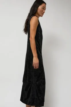 Online Washed Velvet Long Dress in Black Dresses|Clothing