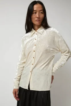Online Washed Velvet Long Shirt in Ivory Tops|Clothing