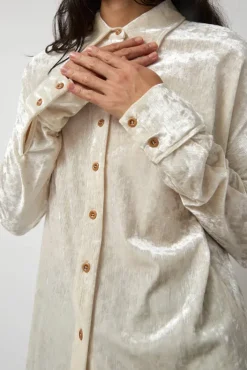Online Washed Velvet Long Shirt in Ivory Tops|Clothing