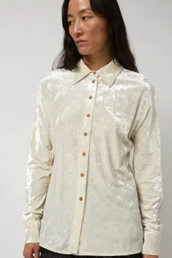 Online Washed Velvet Long Shirt in Ivory Tops|Clothing