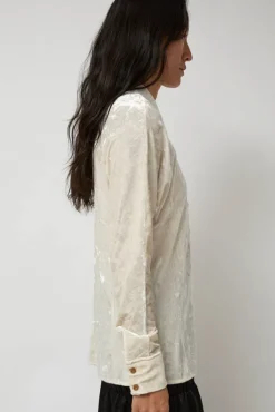 Online Washed Velvet Long Shirt in Ivory Tops|Clothing
