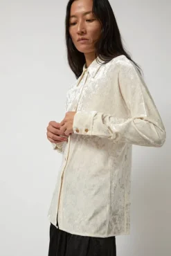 Online Washed Velvet Long Shirt in Ivory Tops|Clothing