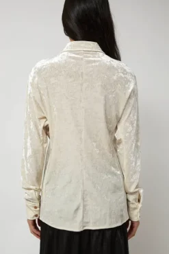 Online Washed Velvet Long Shirt in Ivory Tops|Clothing