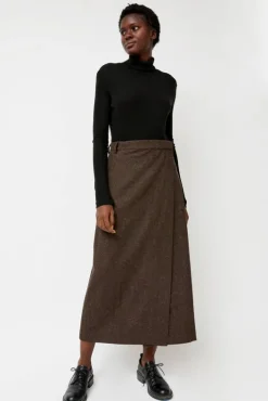 New Wool Blend Maxi Wrap Skirt in Brown Collections|Skirts