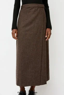 New Wool Blend Maxi Wrap Skirt in Brown Collections|Skirts