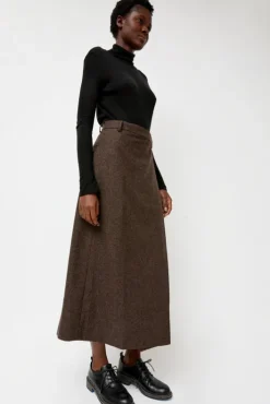 New Wool Blend Maxi Wrap Skirt in Brown Collections|Skirts
