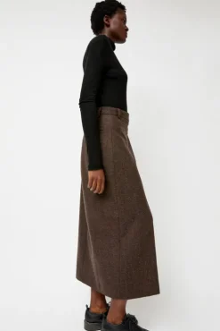 New Wool Blend Maxi Wrap Skirt in Brown Collections|Skirts