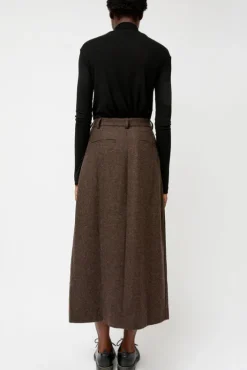 New Wool Blend Maxi Wrap Skirt in Brown Collections|Skirts