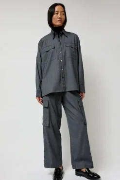 Outlet Wool Blend Shirt in Gray Collections|Tops