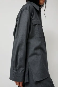 Outlet Wool Blend Shirt in Gray Collections|Tops