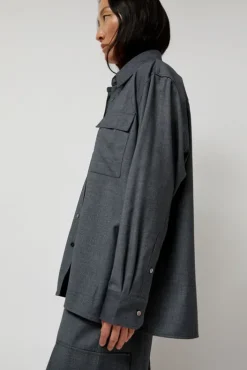 Outlet Wool Blend Shirt in Gray Collections|Tops