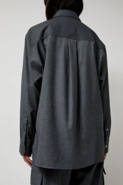Outlet Wool Blend Shirt in Gray Collections|Tops