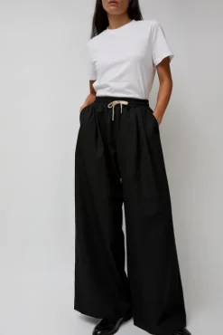 Outlet Wool Drawstring Pants in Black Shorts & Pants|Clothing