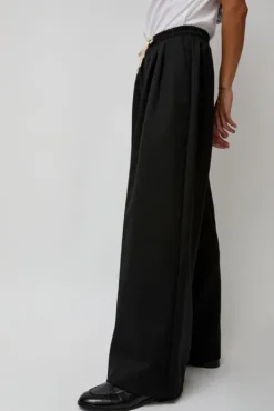 Outlet Wool Drawstring Pants in Black Shorts & Pants|Clothing