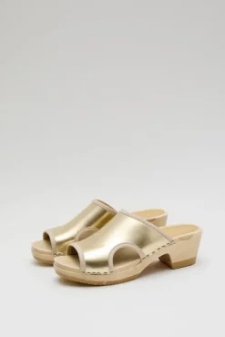 Clearance Alexis Clog on Mid Heel in Gold Sale Clogs|Collections