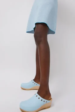 Fashion Bella Clog on Mid Wedge in Light Blue with Eyelets Sale Clogs|Collections