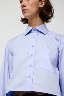 New Blue Poplin Crop Shirt in Light Blue Tops|Clothing