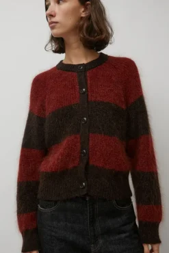 Fashion Foxtail Stripe Cardigan in Red Brown Clothing|Sweaters