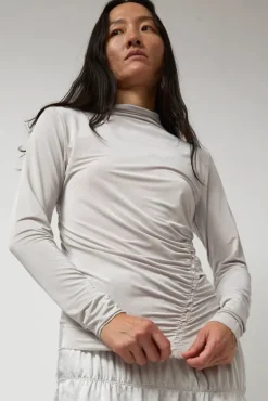 Online Light Jersey Slim Shirring Top in Silver Tops|Clothing