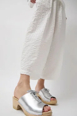 Best Simone Clog on Mid Heel in Silver Sale Clogs|Collections