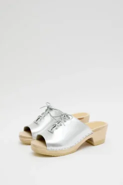 Best Simone Clog on Mid Heel in Silver Sale Clogs|Collections